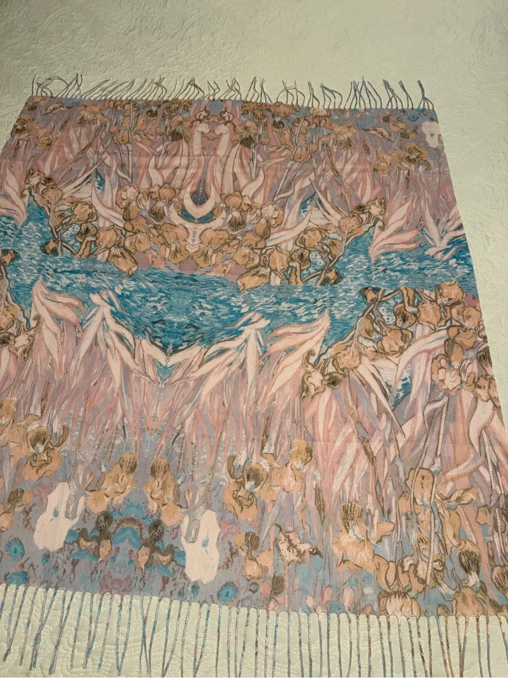 Pastel‎ Floral Fashion Linen-blend Scarf - Pink & Blue, handmade in India